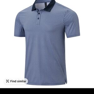 Men's Navy Patterned Polo Shirt with Contrast Collar
